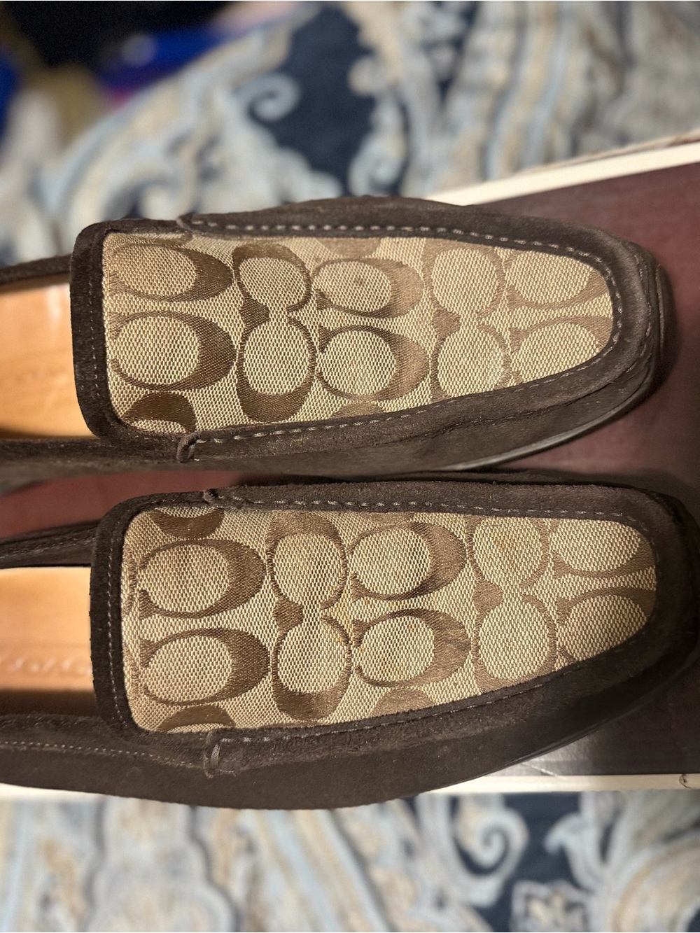 Coach Men’s Tan and Dark Brown Signature Canvas Slip-On Loafers